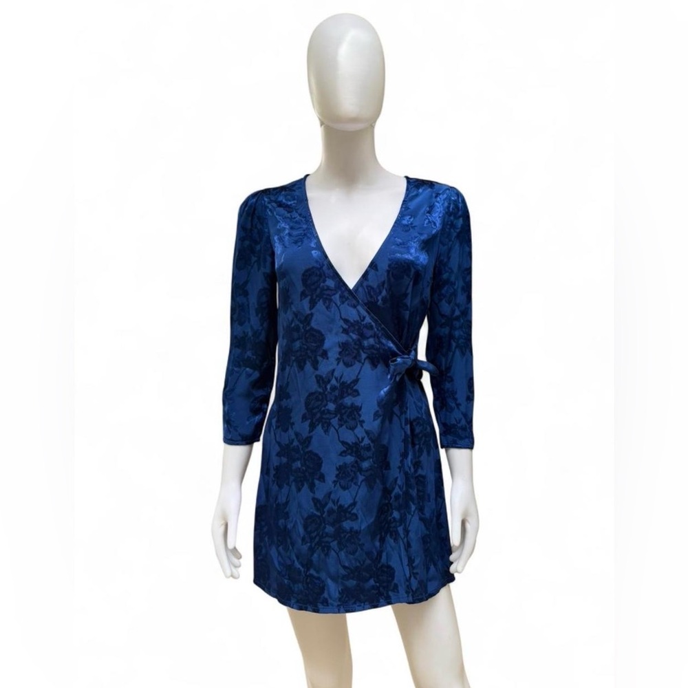 Majorelle Blue Floral Wrap Mini Dress | Size Small